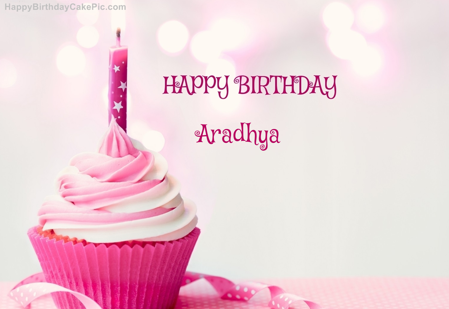 Happy Birthday Cupcake Candle Pink Cake For Aradhya